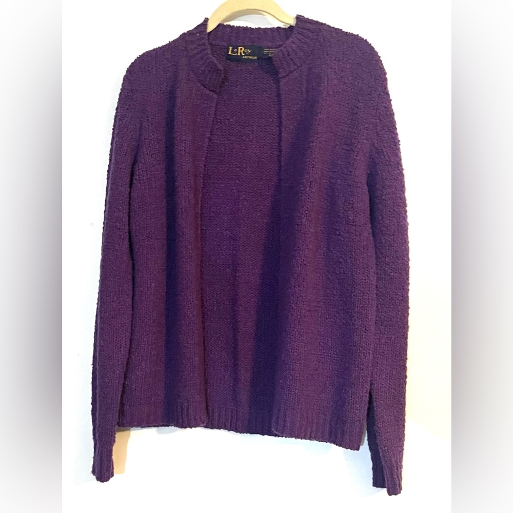 Vintage Le Roy Knitwear Open Front Cardigan. Purple Size Large